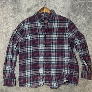 Chaps Performance Flannel Shirt Men's Large Burgundy Plaid Button Down